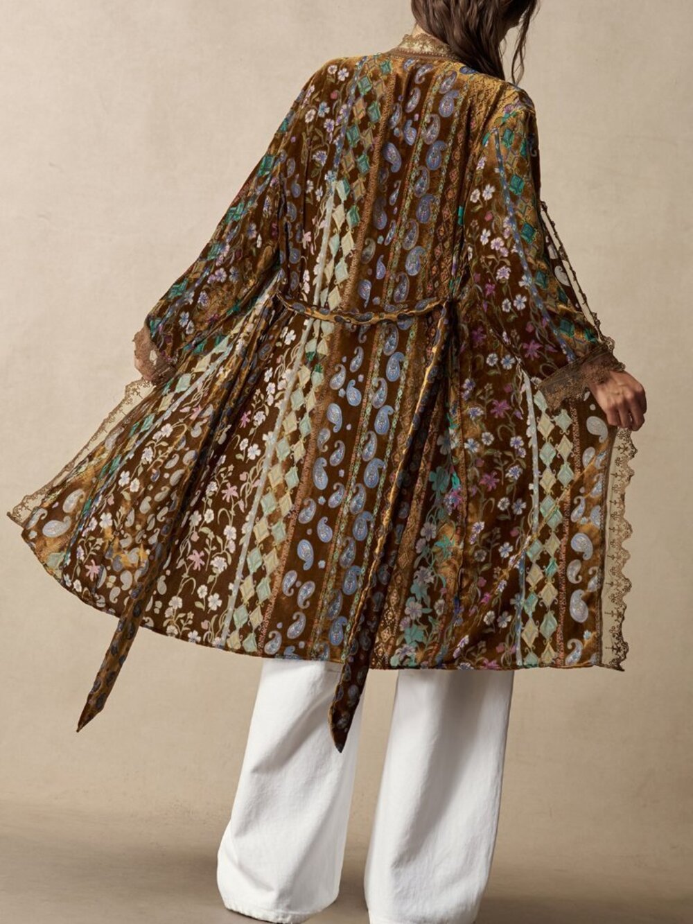 Brown Boho Women's Vacation Contrast Lace Regular Jacket - Picture 2 of 8